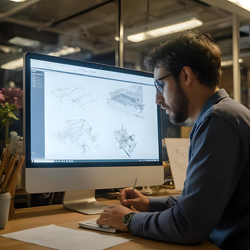 Engenheiro desenvolvendo projeto de climatização HVAC